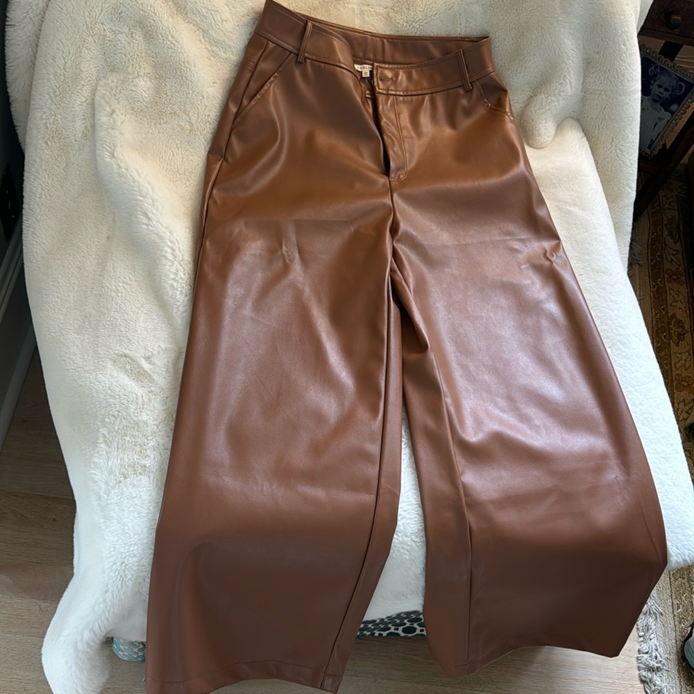 jodifl solid pleather wide leg pants